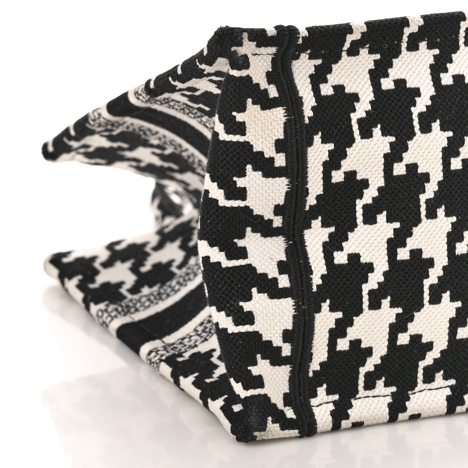 Christian Dior CHRISTIAN DIOR Canvas Houndstooth Embroidered Small Book Tote Black White 9 of 11