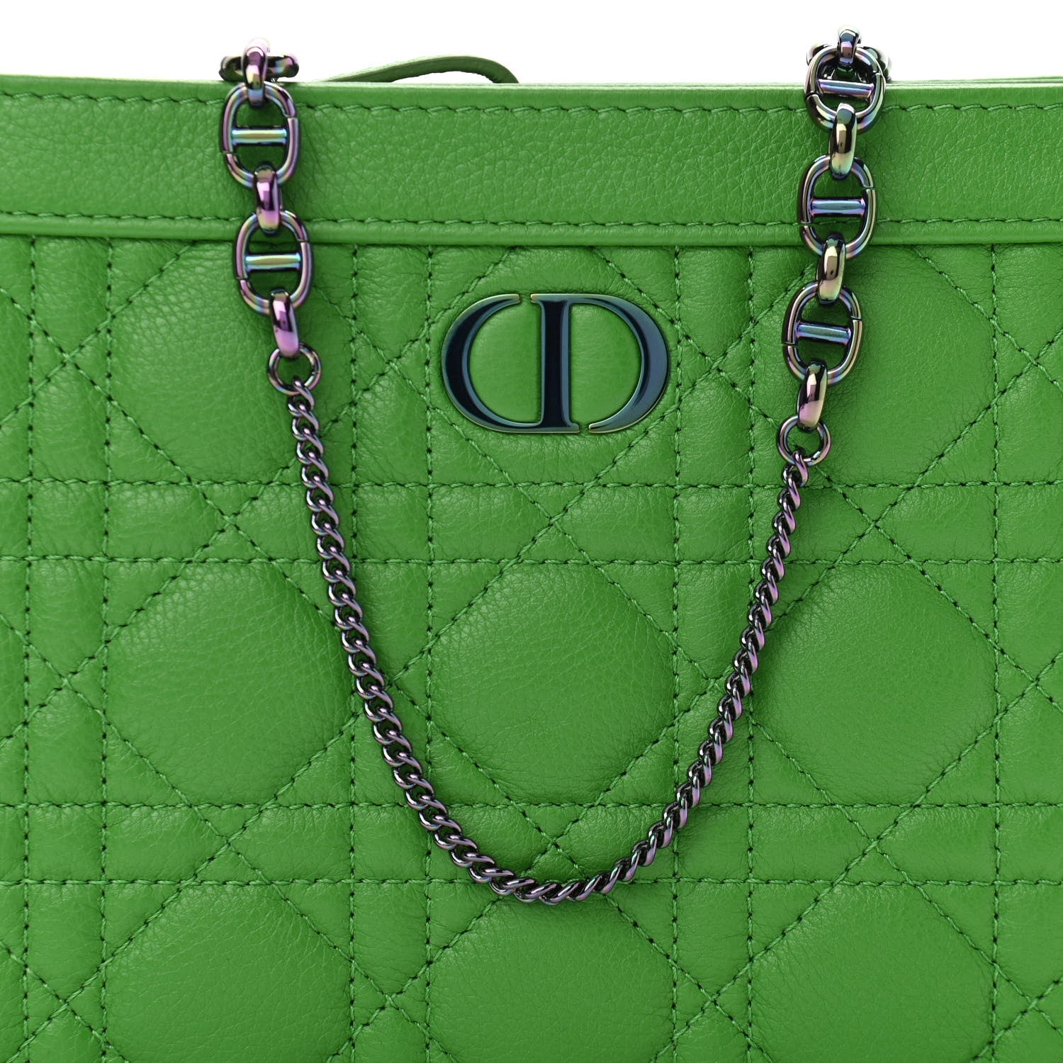 Christian Dior Calfskin Cannage Caro Zipped Pouch With Chain Bright Green 7 of 9
