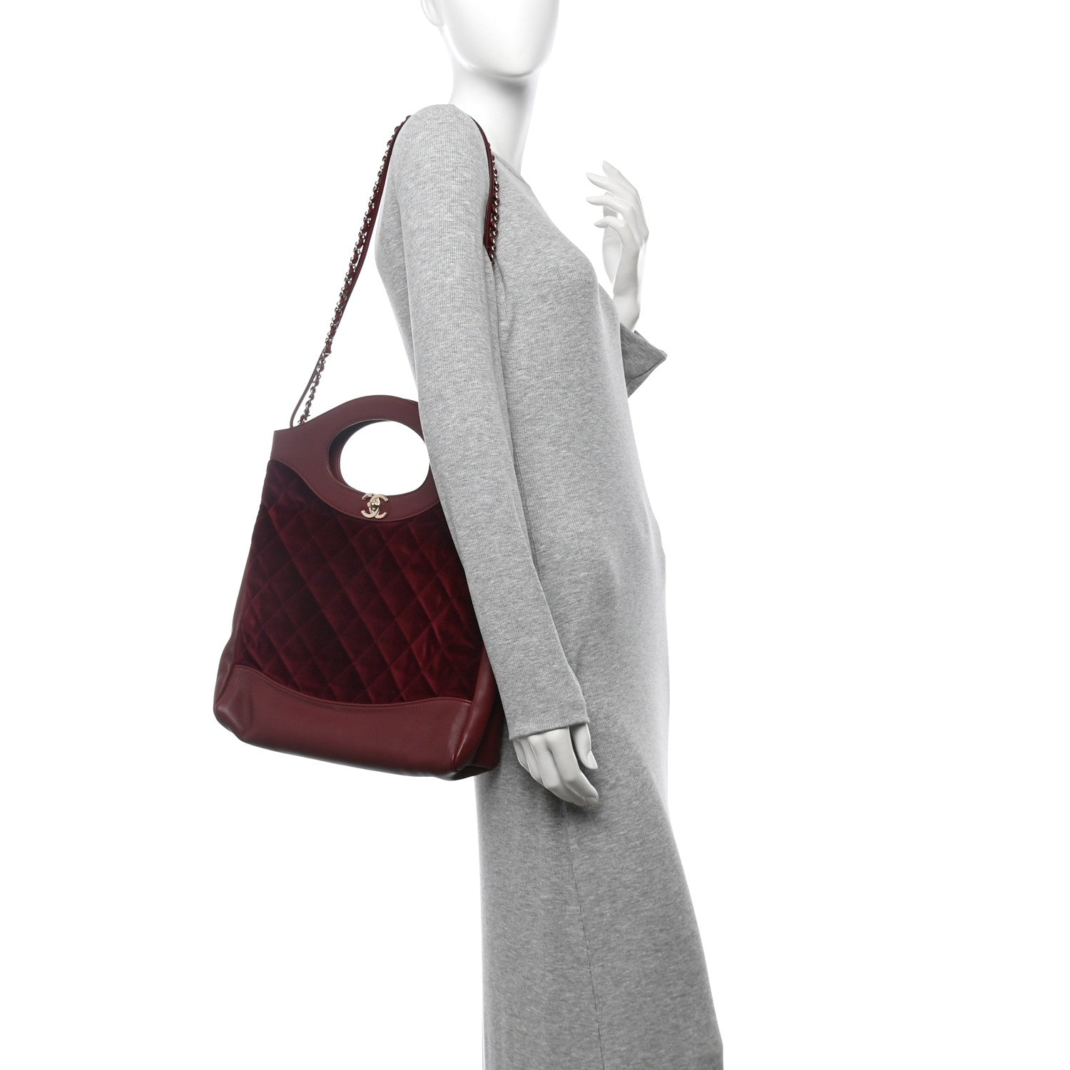 Chanel Velvet Lambskin Quilted Small 31 Shopping Bag Burgundy 2 of 13