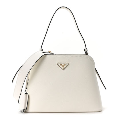 Prada Saffiano Cuir Small Matinee Tote  Bianco Black 1 of 9