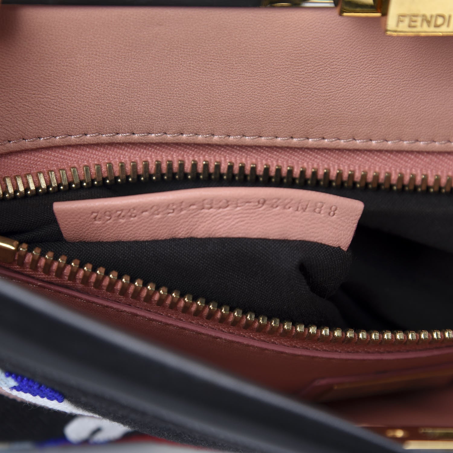 Fendi Denim Vitello Dolce QuTweet Beaded Medium Peekaboo Iconic Satchel Dark Blue Multicolor Black 9 of 11