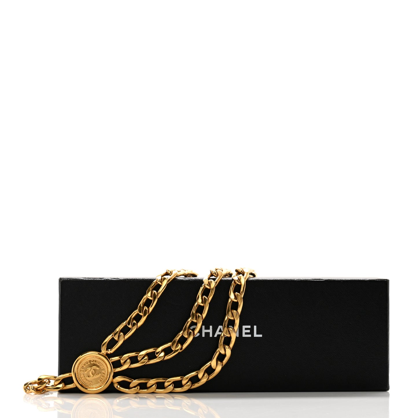 Metal Medallion CC Triple Chain Belt Gold