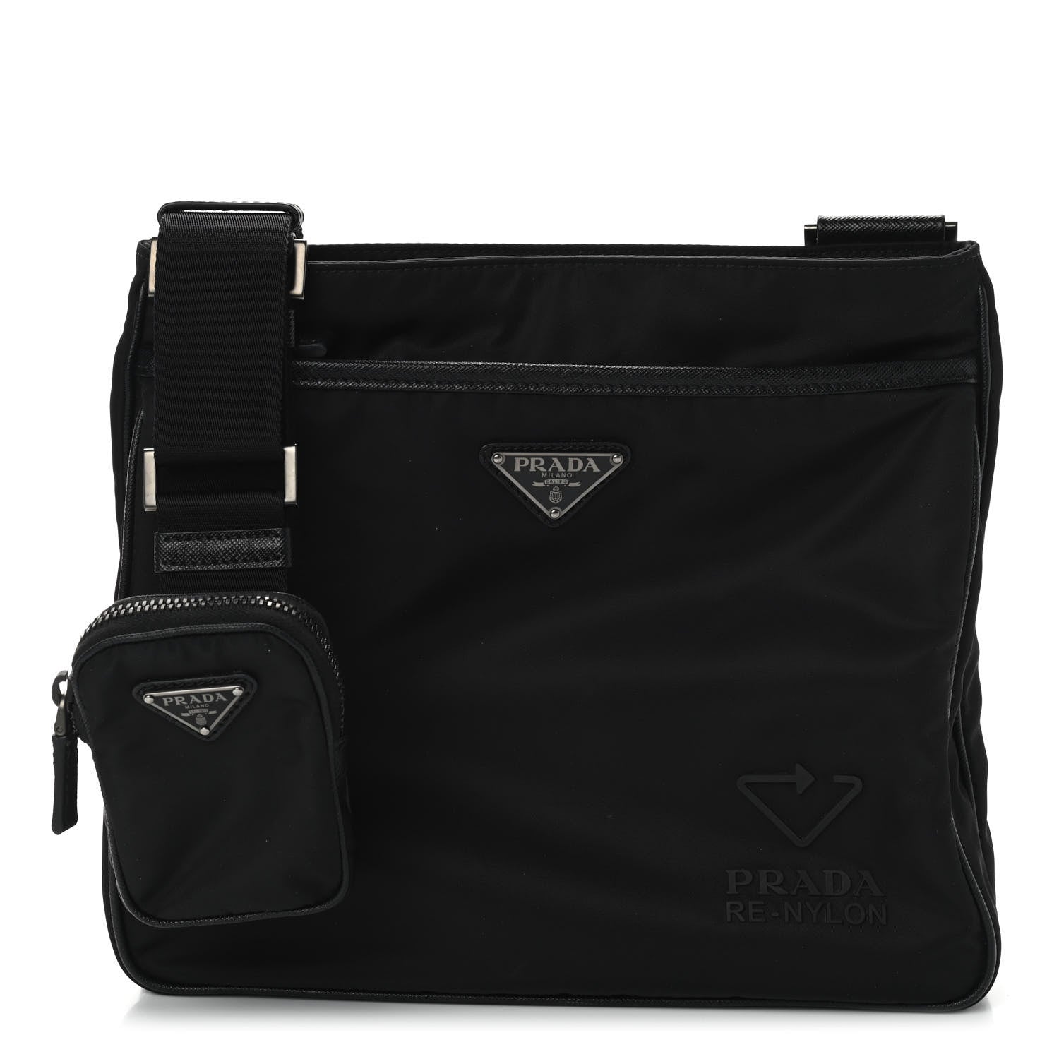 Prada Re-Nylon Saffiano Pocket Flat Messenger Bag Black 1 of 8