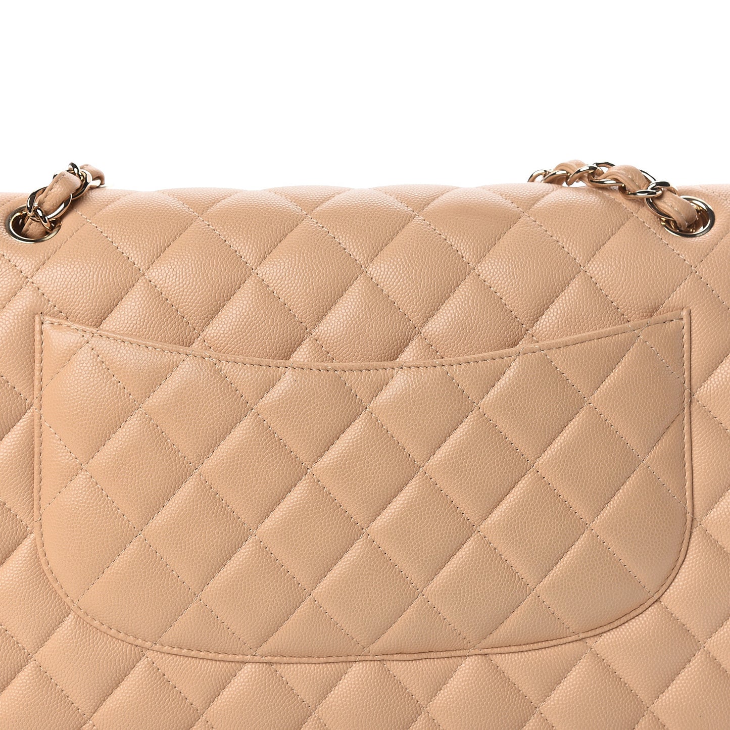 Caviar Quilted Jumbo Double Flap Light Beige