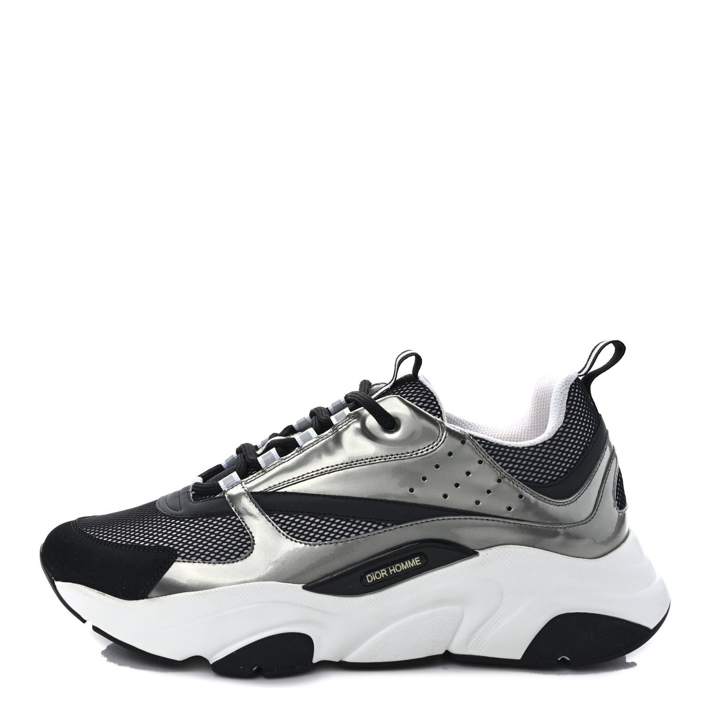 Technical Mesh Calfskin Mens B22 Sneakers 42 Silver Black White
