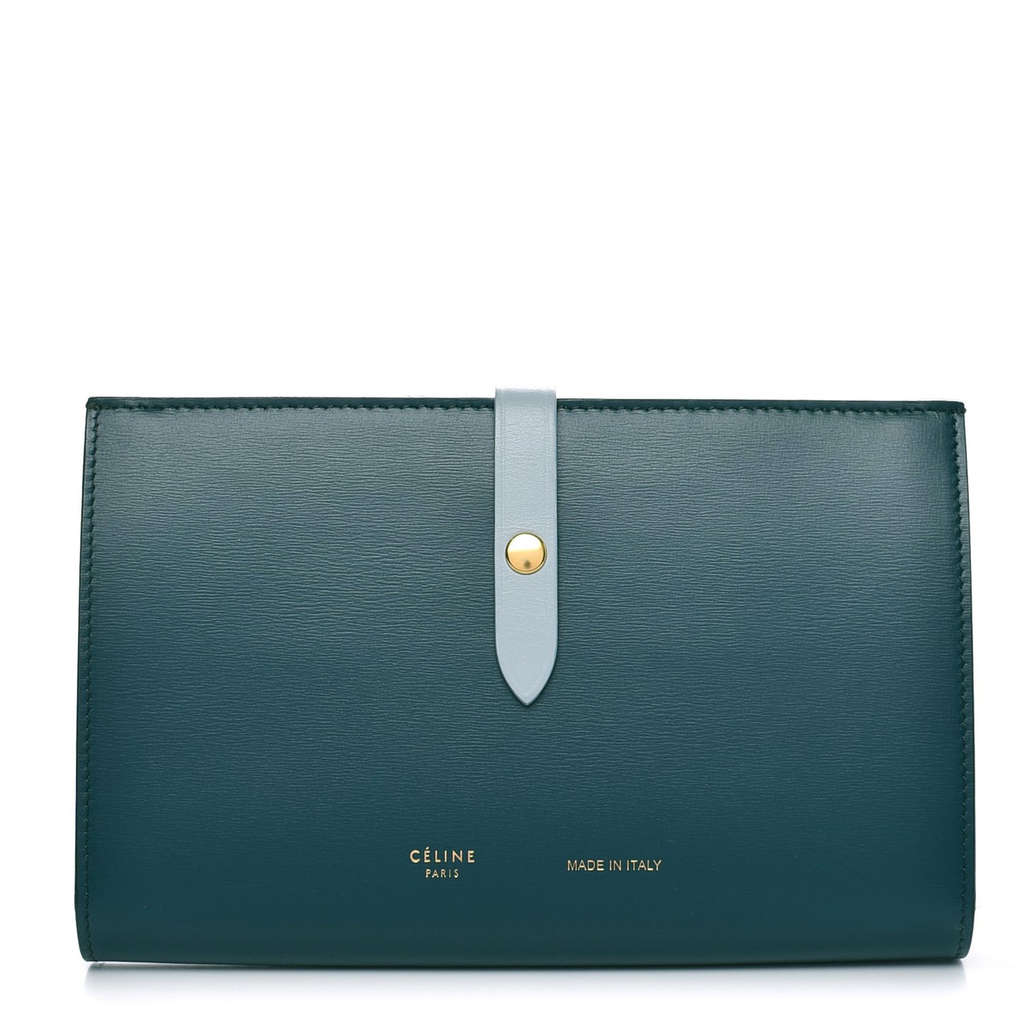 Shiny Smooth Calfskin Large Multifunction Strap Wallet Dark Green Mineral