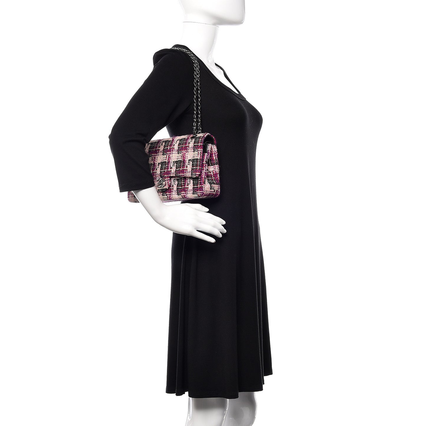 Tweed Quilted Medium Double Flap Pink Black