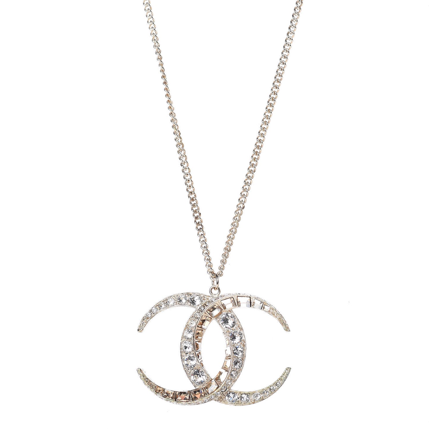 Baguette Crystal Moon CC Necklace Gold