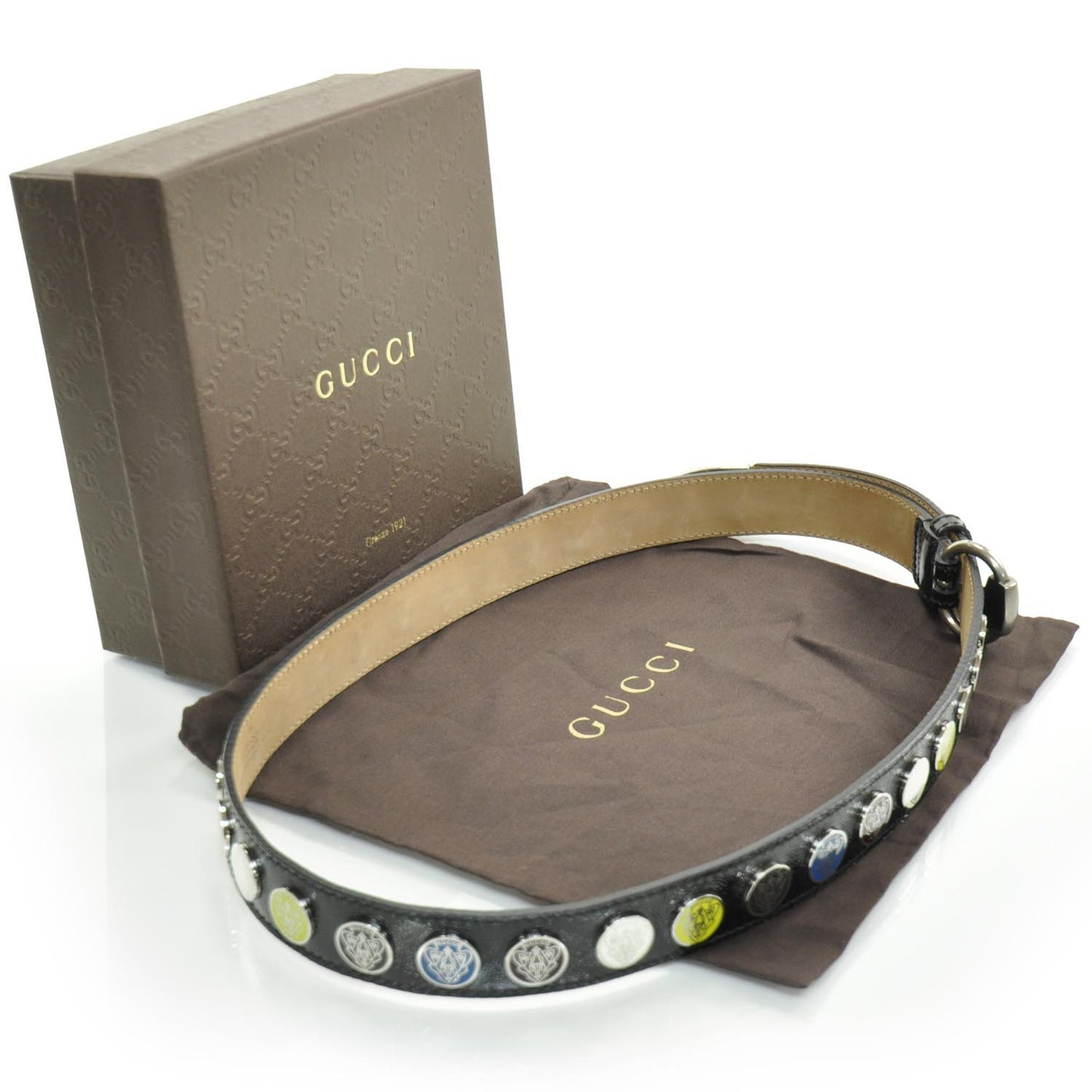 Mens Leather Crest Charm Horsebit Buckle Belt 90 36 Black