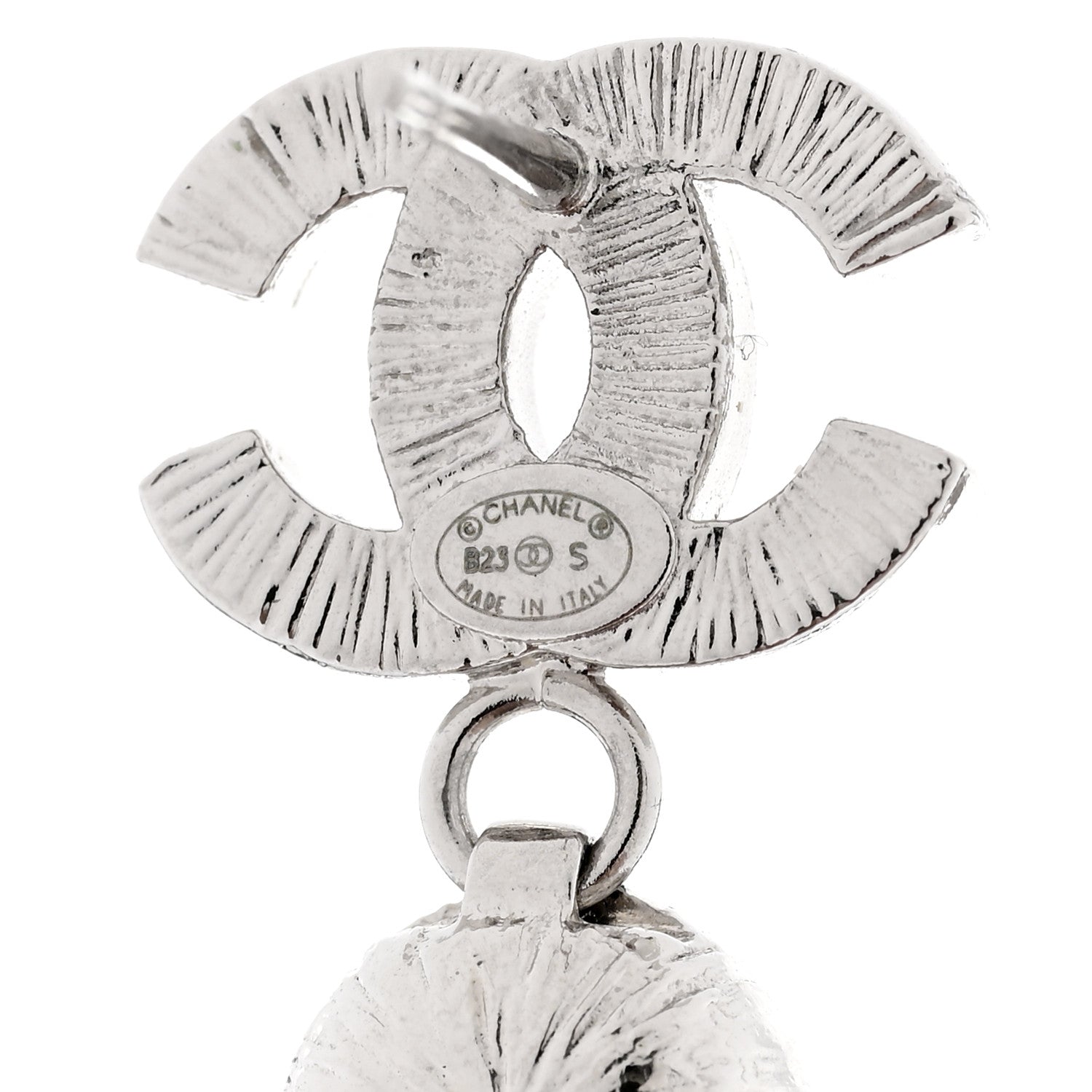 Chanel Metal Crystal CC Drop Earrings Silver 3 of 5