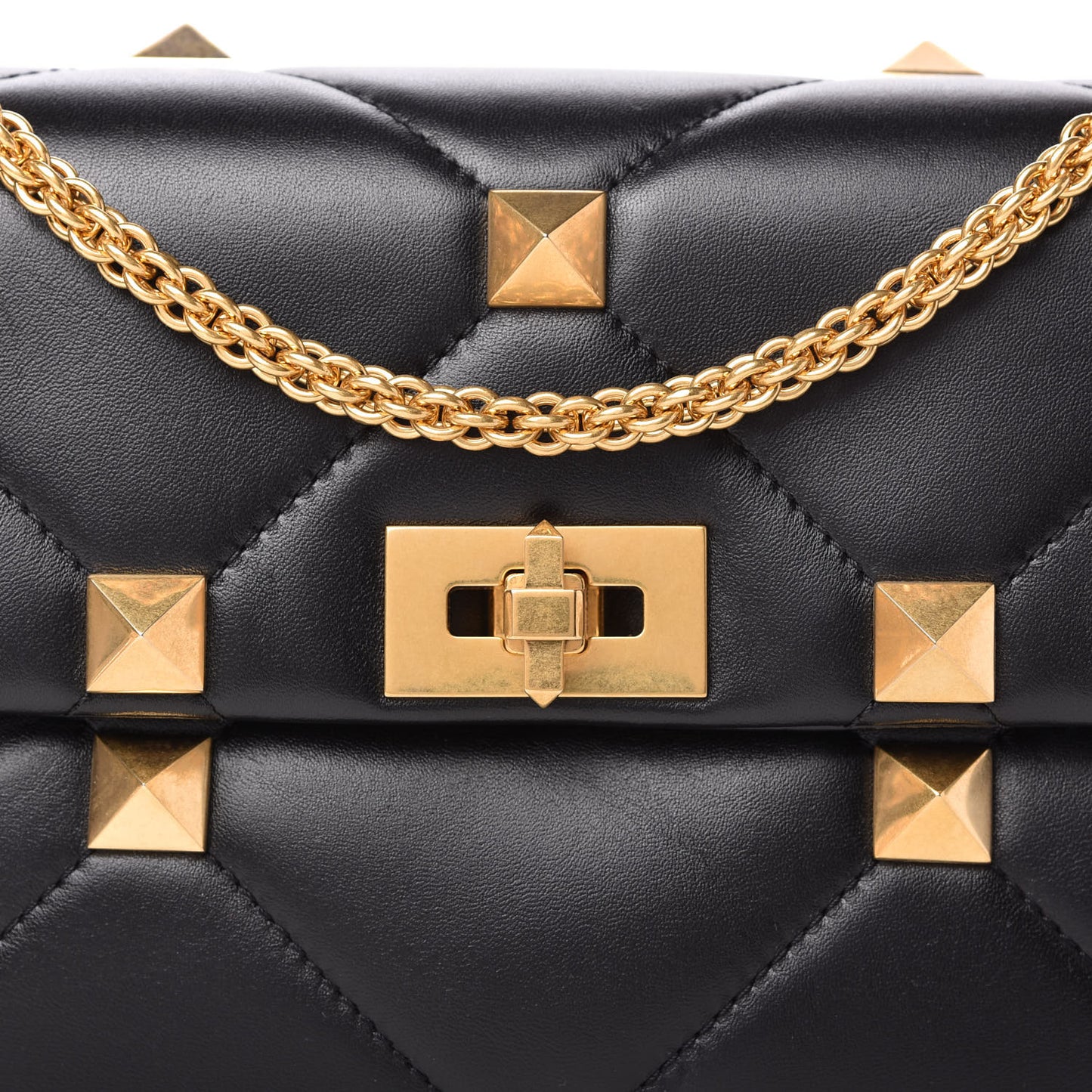Nappa Large Roman Stud Shoulder Bag Black