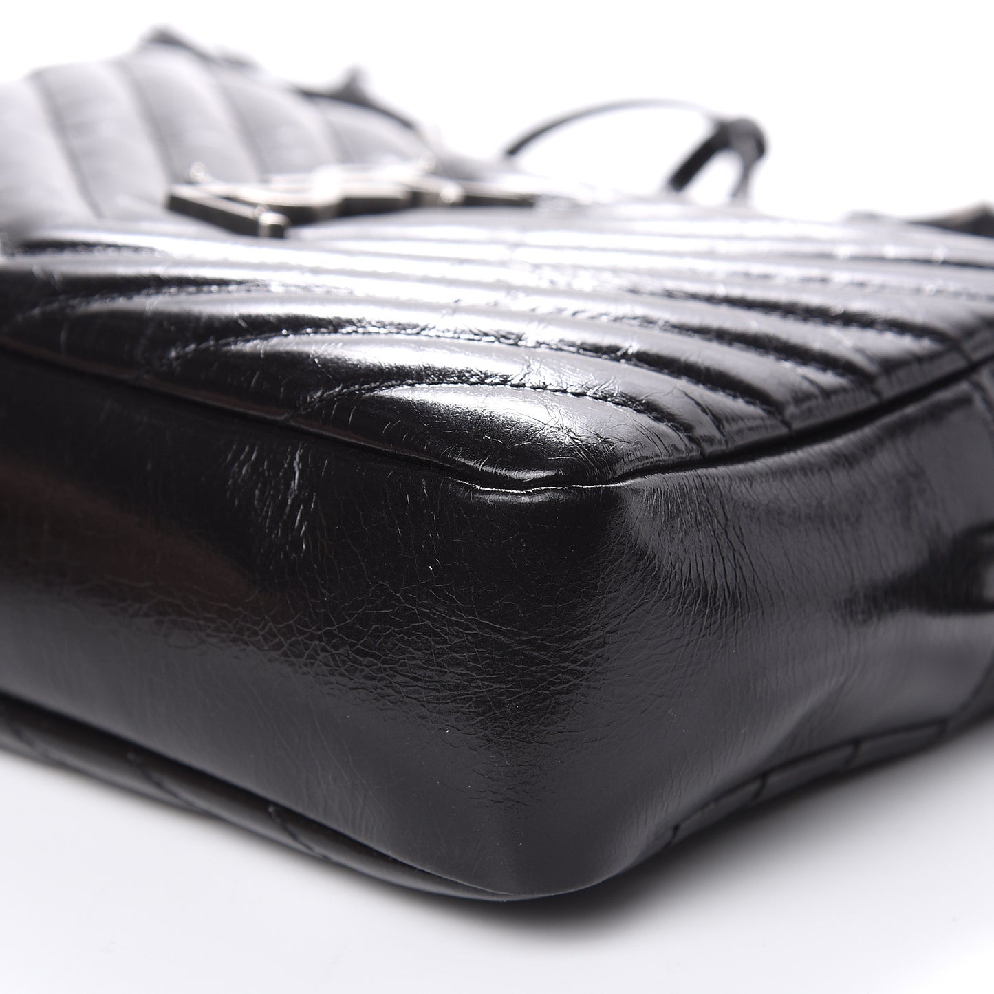Cracked Shiny Calfskin Matelasse Monogram Lou Camera Bag Black