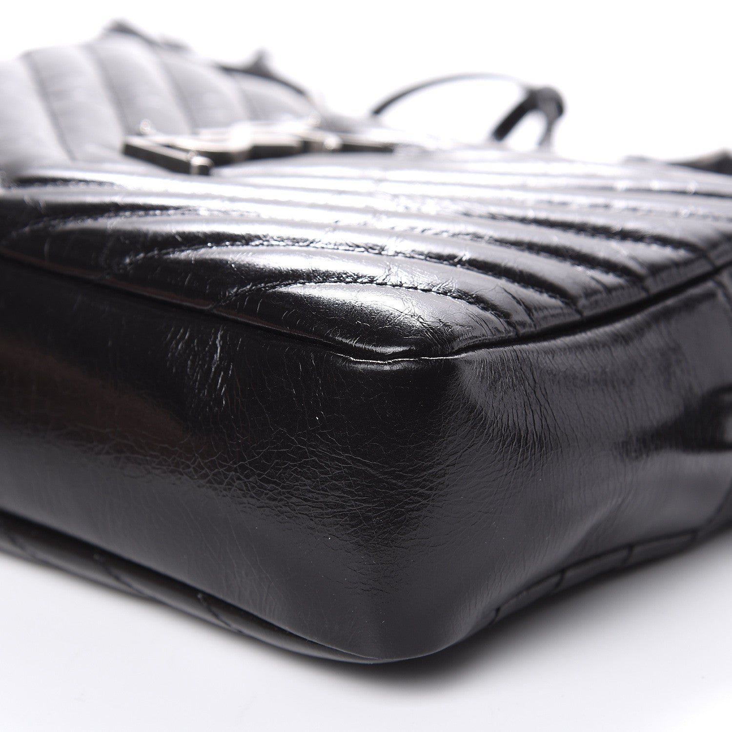 Saint Laurent Cracked Shiny Calfskin Matelasse Monogram Lou Camera Bag Black 9 of 9