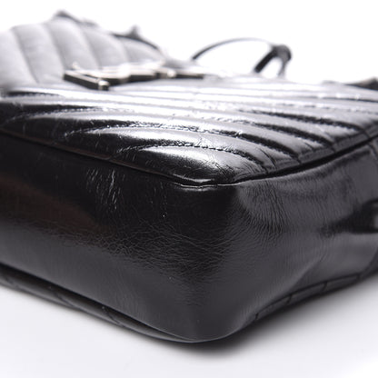 Saint Laurent Cracked Shiny Calfskin Matelasse Monogram Lou Camera Bag Black 9 of 9