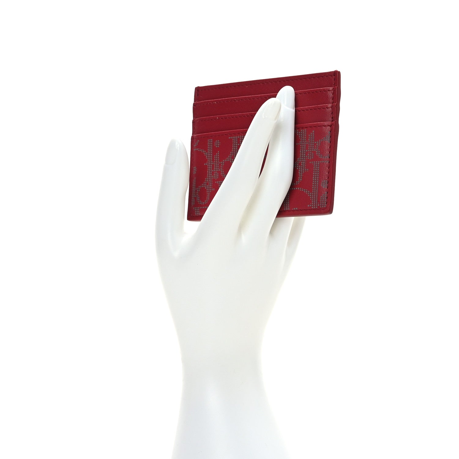 Christian Dior Calfskin Oblique Galaxy Perforated Card Holder Red White 2 of 8