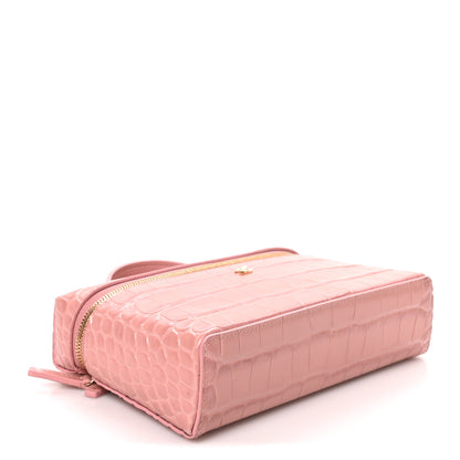 Chanel Calfskin Crocodile Embossed Top Handle Vanity Case With Chain Pink 4 of 11