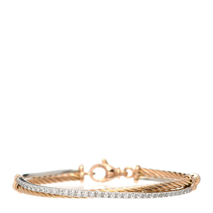 David Yurman 18K White Rose Gold Diamond Crossover Bracelet 1 of 4