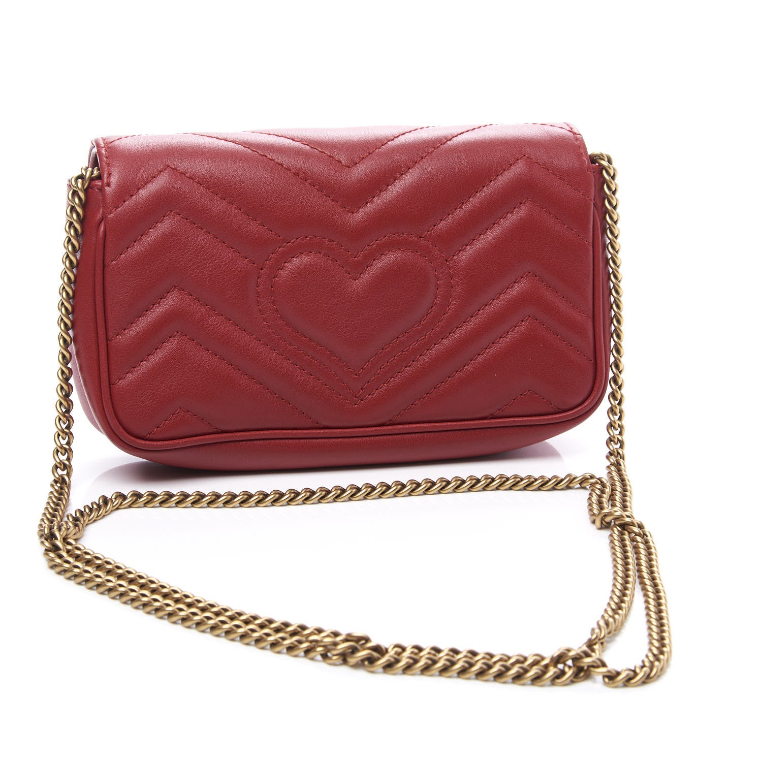 Gucci Calfskin Matelasse Super Mini GG Marmont Shoulder Bag Hibiscus Red 2 of 11