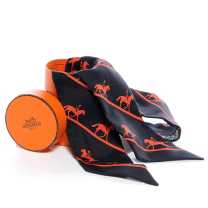Hermes Silk Duc Carriage Horse Twilly Orange 5 of 5