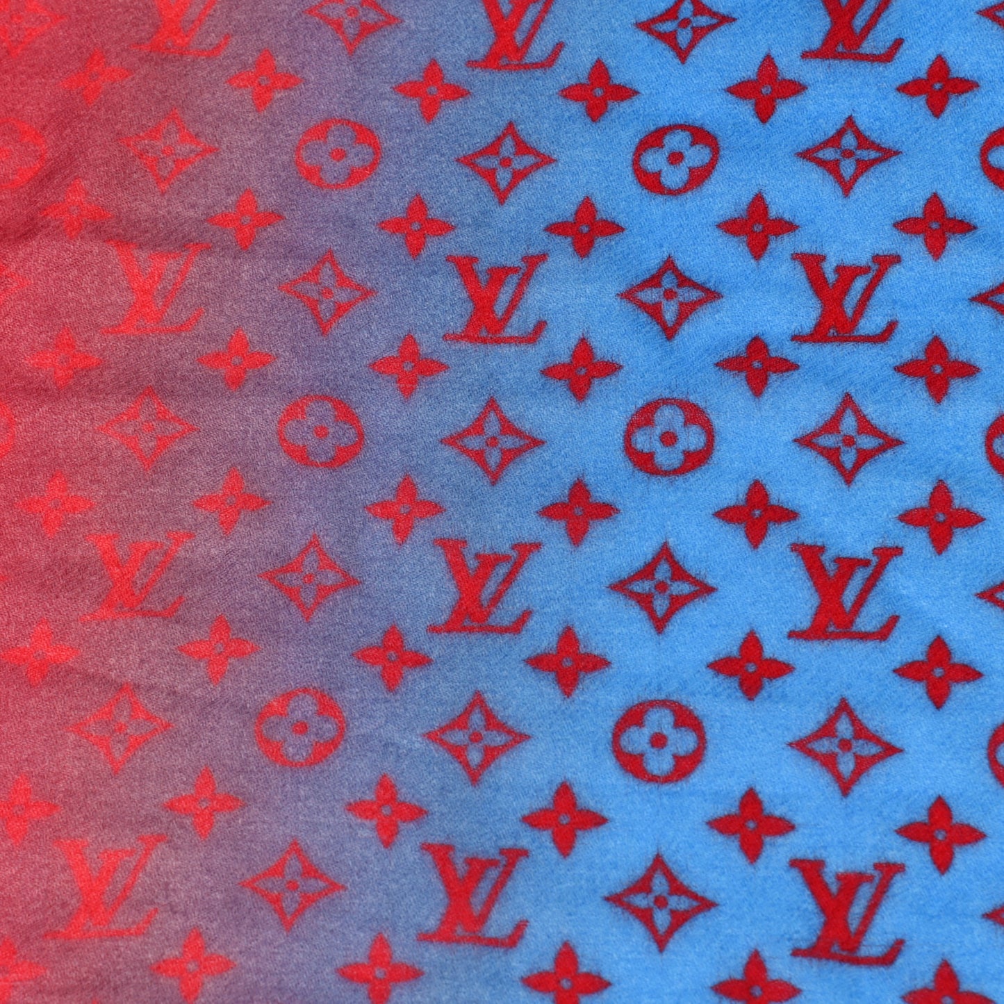 Wool Monogram Telling Shawl Blue Red