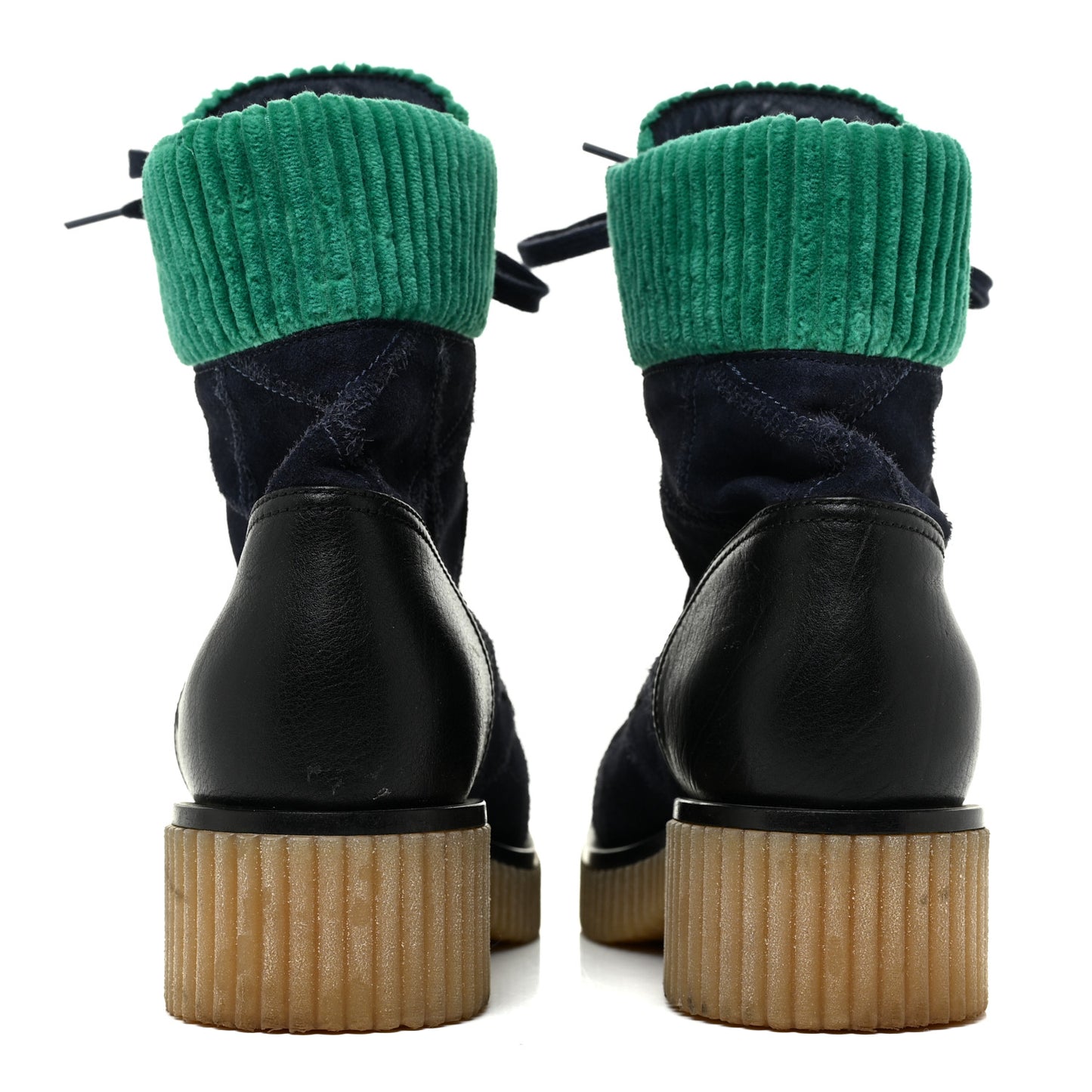 Suede Calfskin Velvet Quilted CC Combat Boots 38.5 Navy Green Black