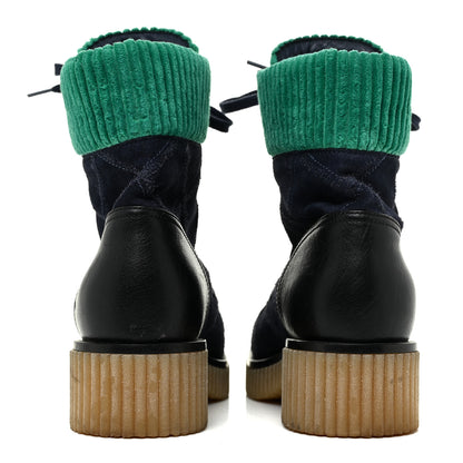 Chanel Suede Calfskin Velvet Quilted CC Combat Boots 38.5 Navy Green Black 4 of 12