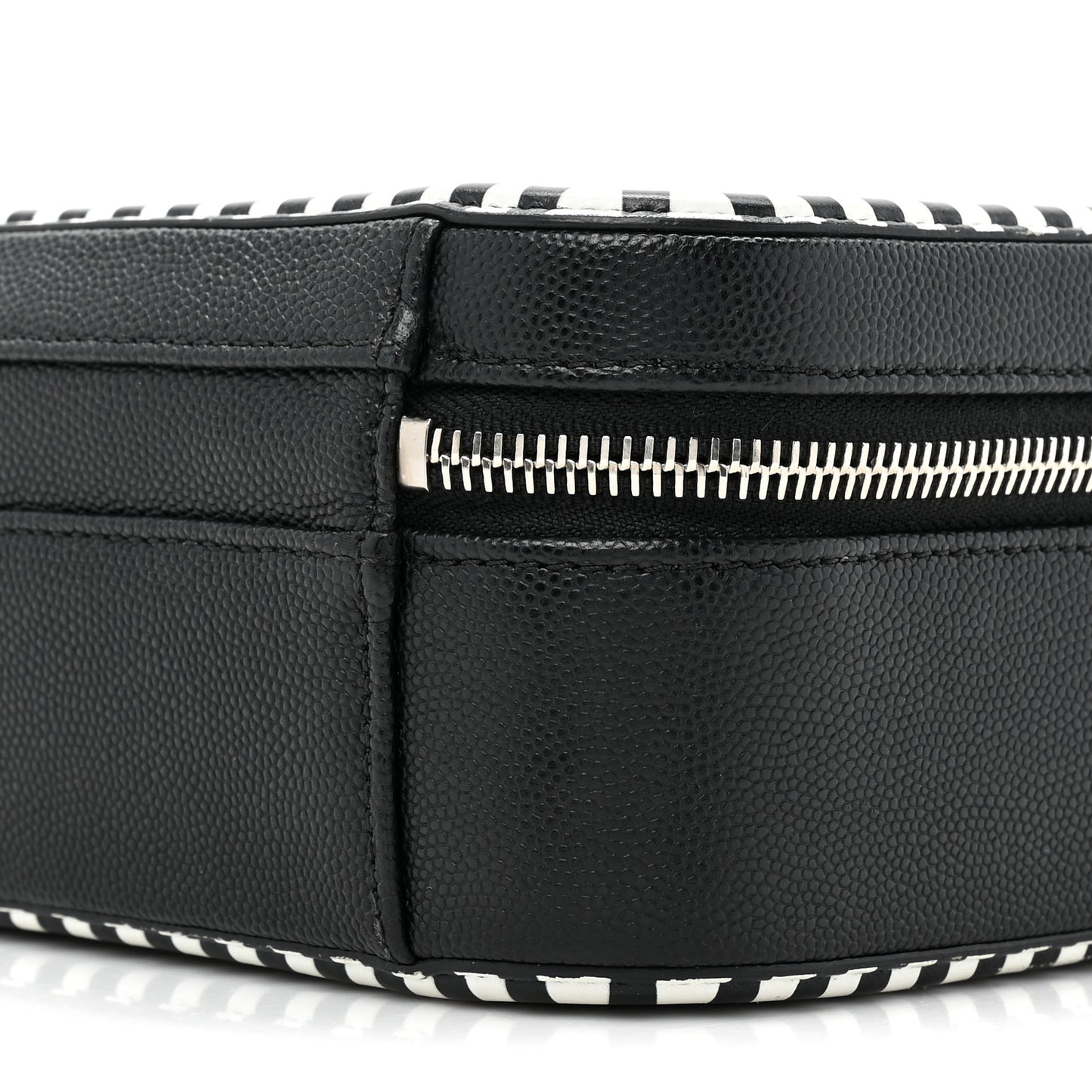Caviar Quilted Striped Medium CC Filigree Vanity Case Black White