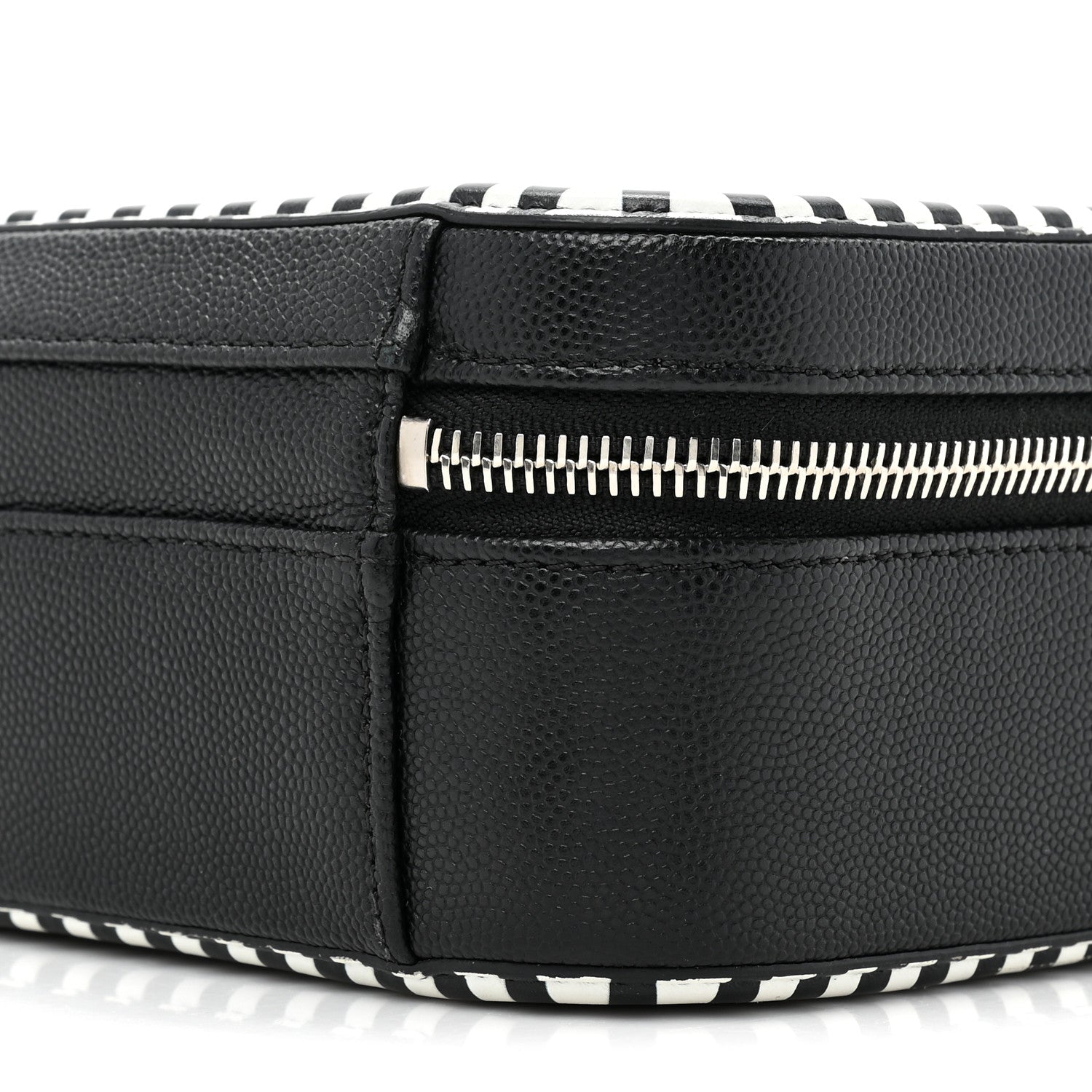 Chanel Caviar Quilted Striped Medium CC Filigree Vanity Case Black White 9 of 14