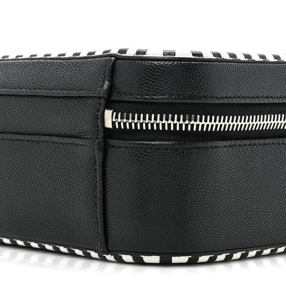 Chanel Caviar Quilted Striped Medium CC Filigree Vanity Case Black White 9 of 14