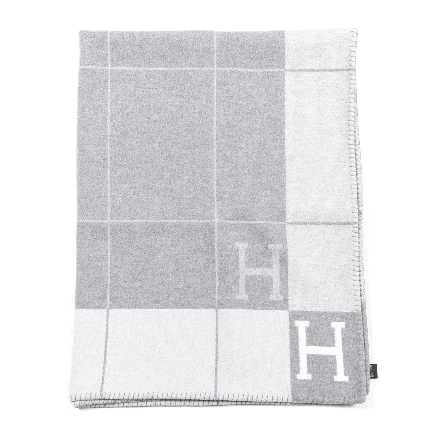 Hermes Wool Cashmere Avalon III Blanket Ecru Gris Clair 4 of 6