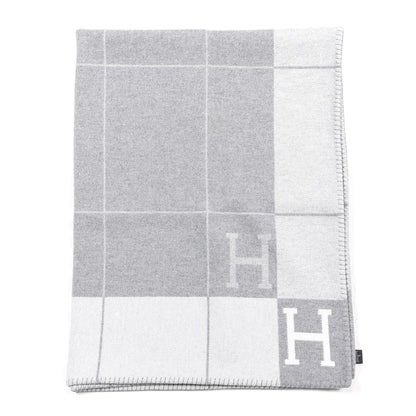 Hermes Wool Cashmere Avalon III Blanket Ecru Gris Clair 4 of 6
