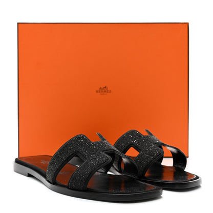 Hermes Suede Goatskin Crystal Powder Oran Sandals 36.5 Black 10 of 10