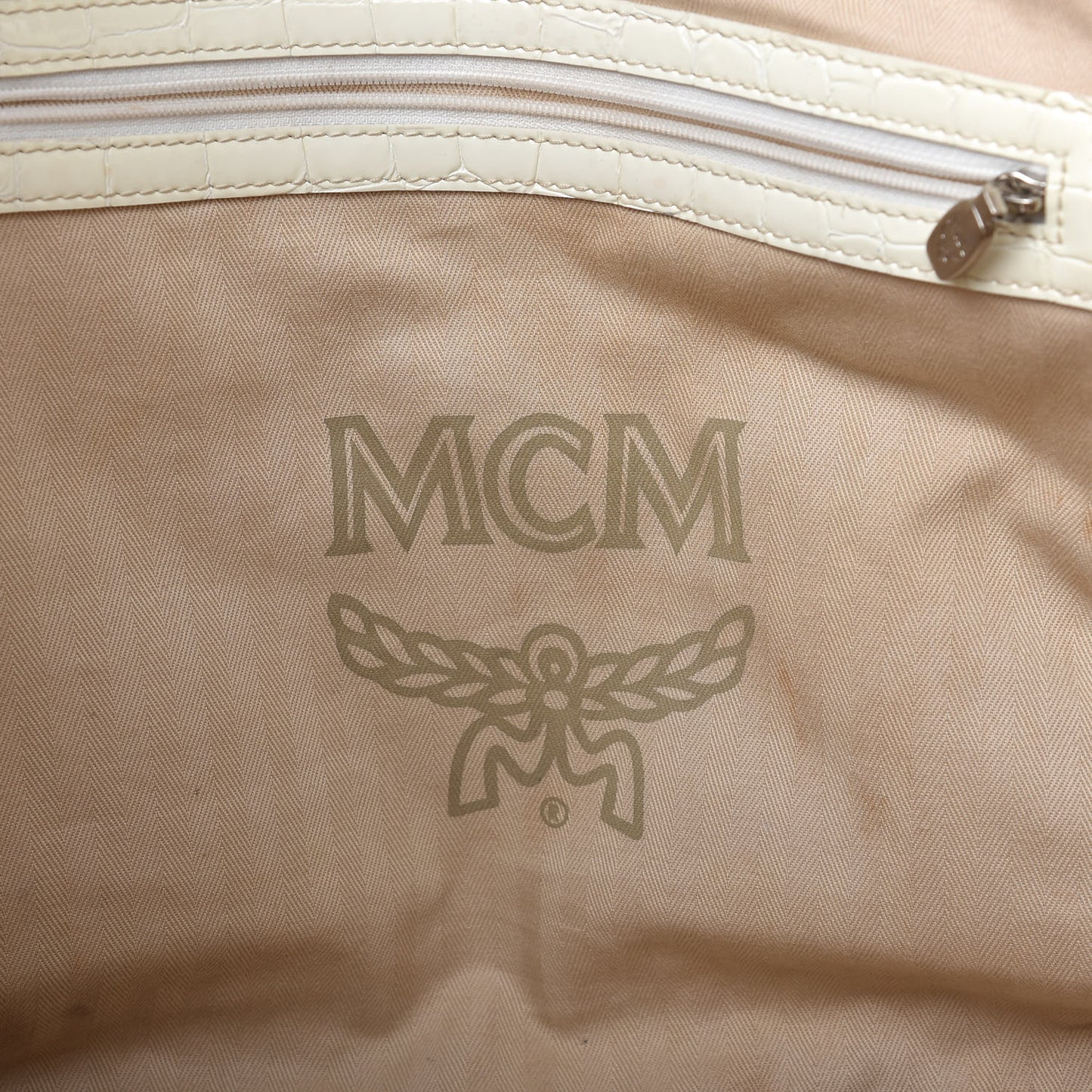 Crocodile Embossed Patent Calfskin Tote Ivory