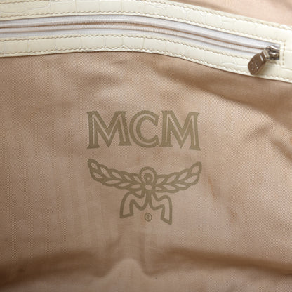 MCM Crocodile Embossed Patent Calfskin Tote Ivory 9 of 9