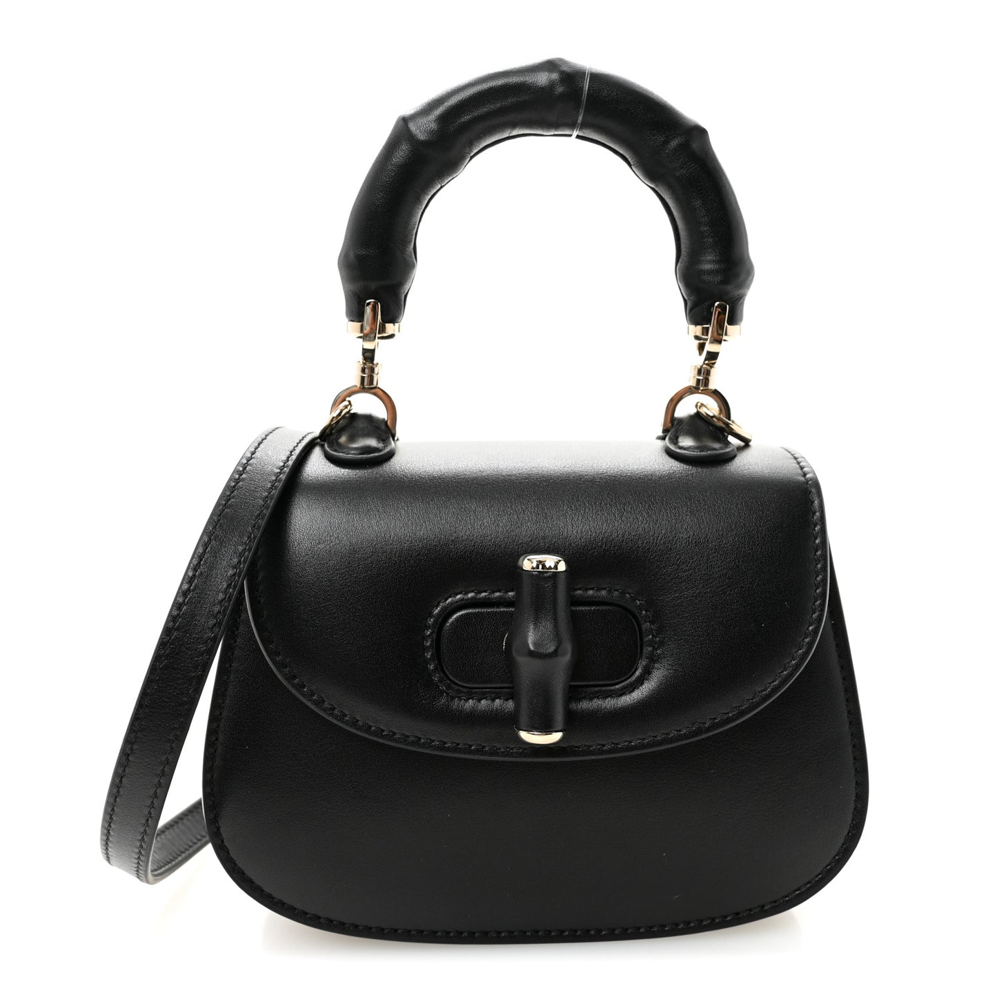 Boarded Dyana Lux Calfskin Mini Bamboo 1947 Top Handle Bag Black
