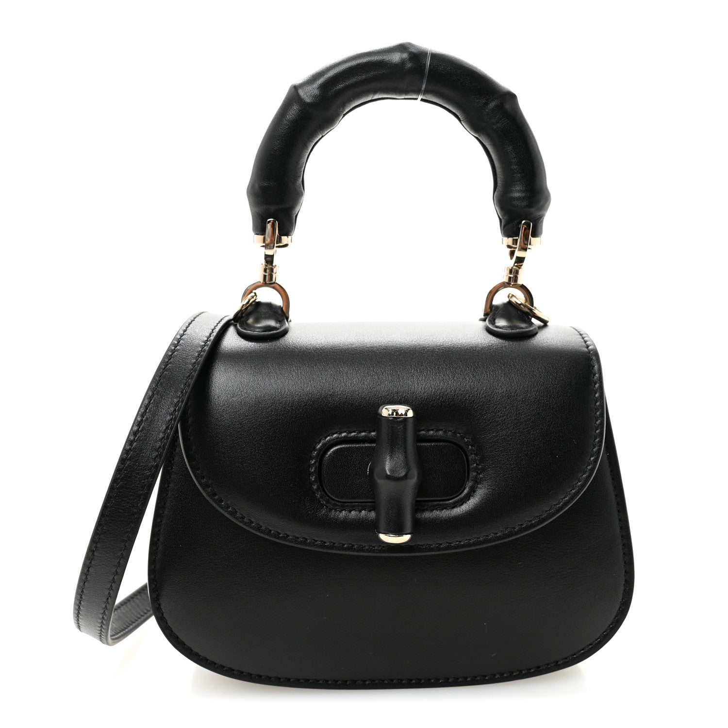 Gucci Boarded Dyana Lux Calfskin Mini Bamboo 1947 Top Handle Bag Black 1 of 9