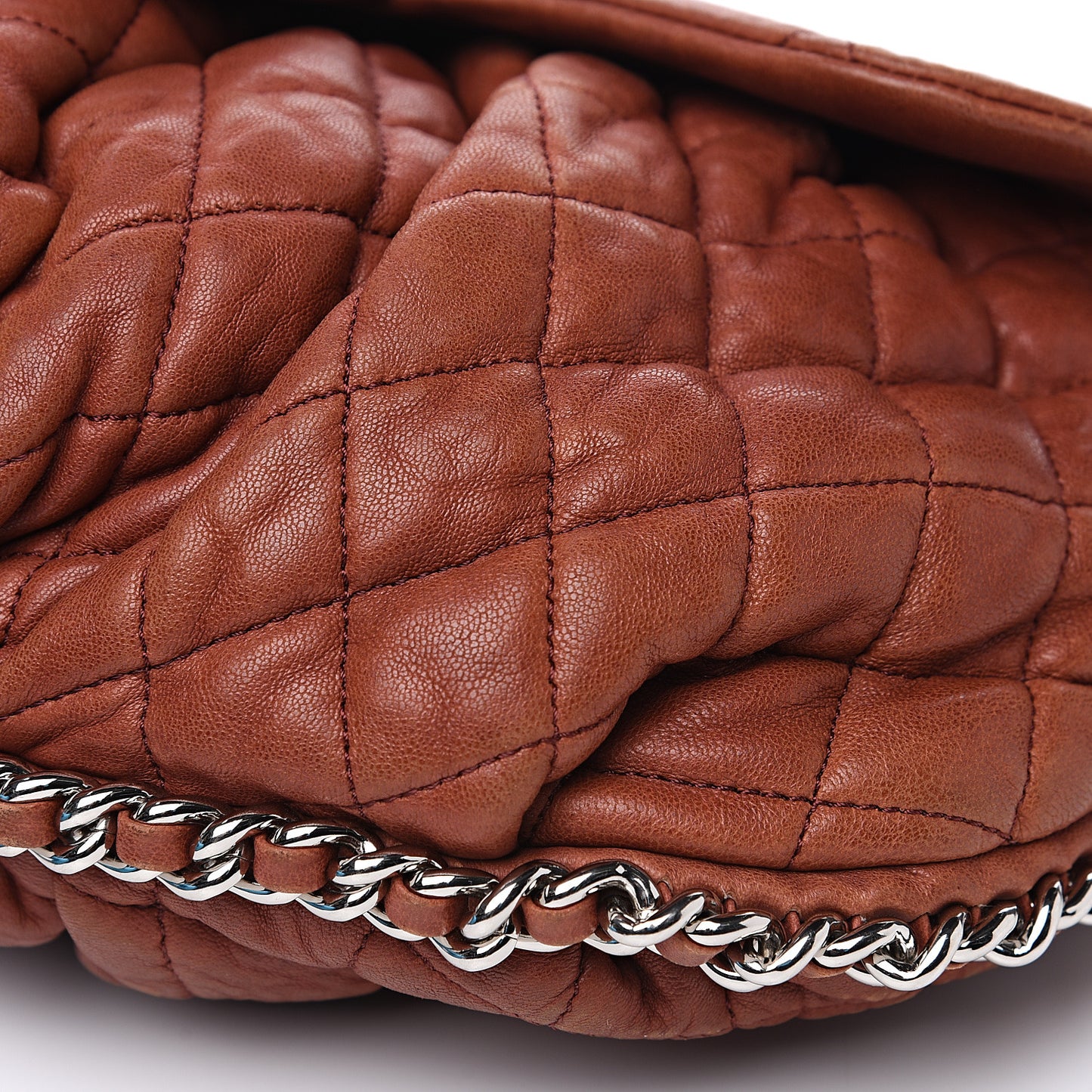 Washed Lambskin Quilted Large Chain Around Messenger Brown