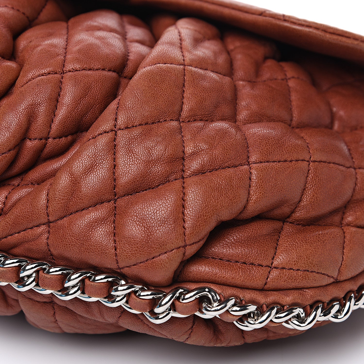 Chanel Washed Lambskin Quilted Large Chain Around Messenger Brown 7 of 15
