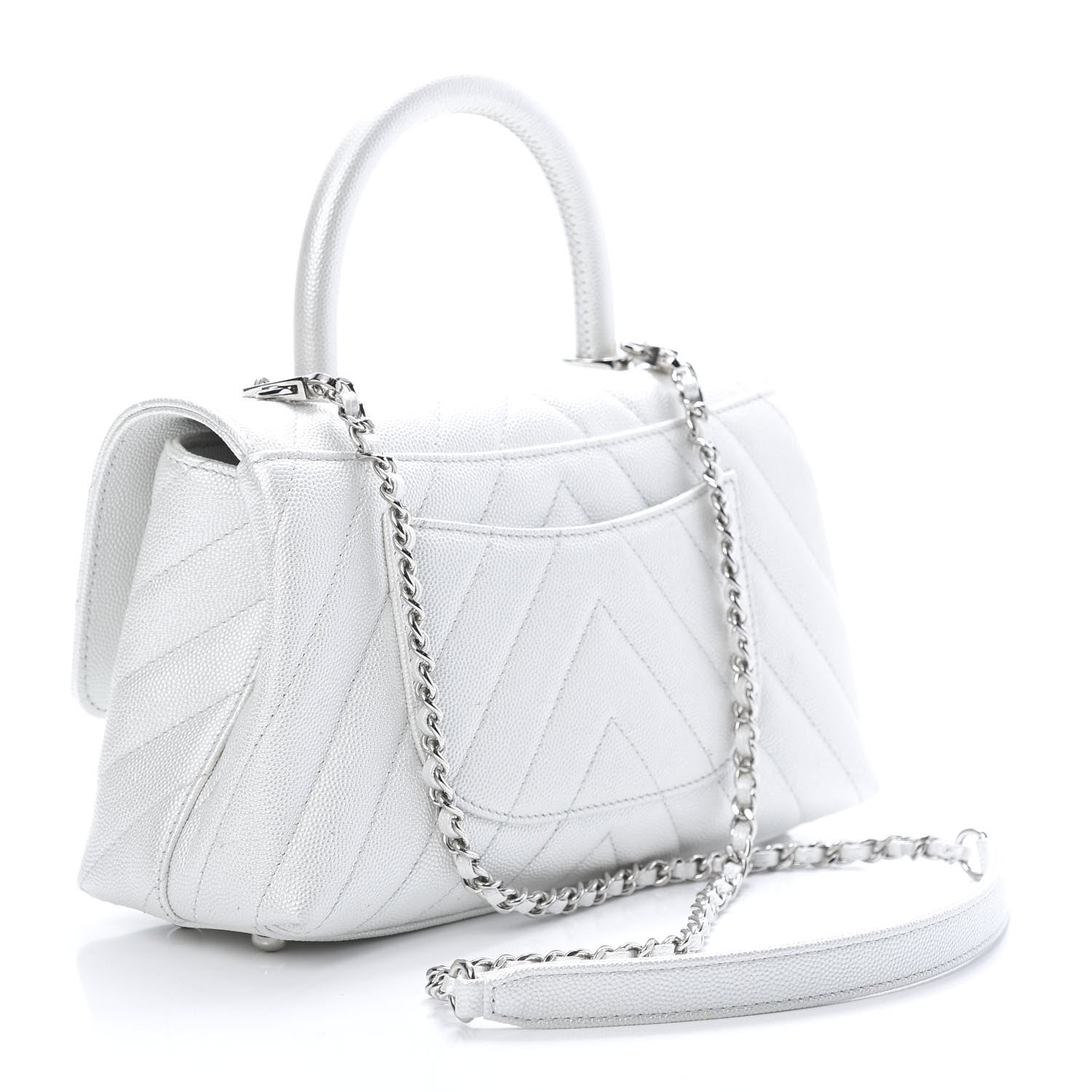 Chanel Iridescent Caviar Chevron Quilted Mini Coco Handle Flap White 3 of 11