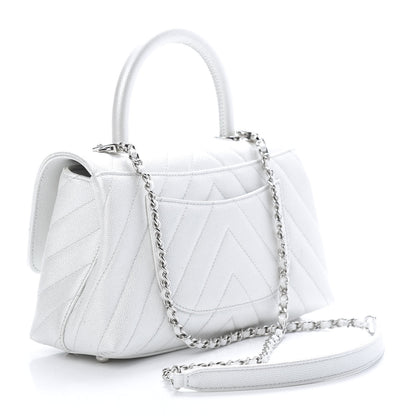 Chanel Iridescent Caviar Chevron Quilted Mini Coco Handle Flap White 3 of 11