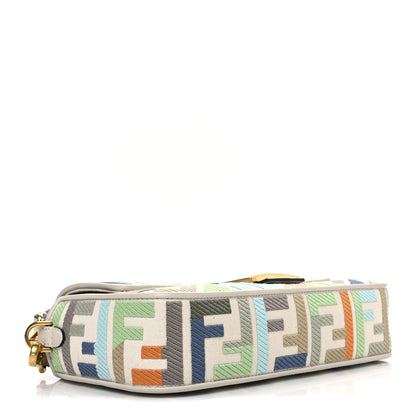 Fendi Canvas Vitello Seta FF Multicolor Embroidered Baguette Grezzo Multicolor Latte 4 of 10