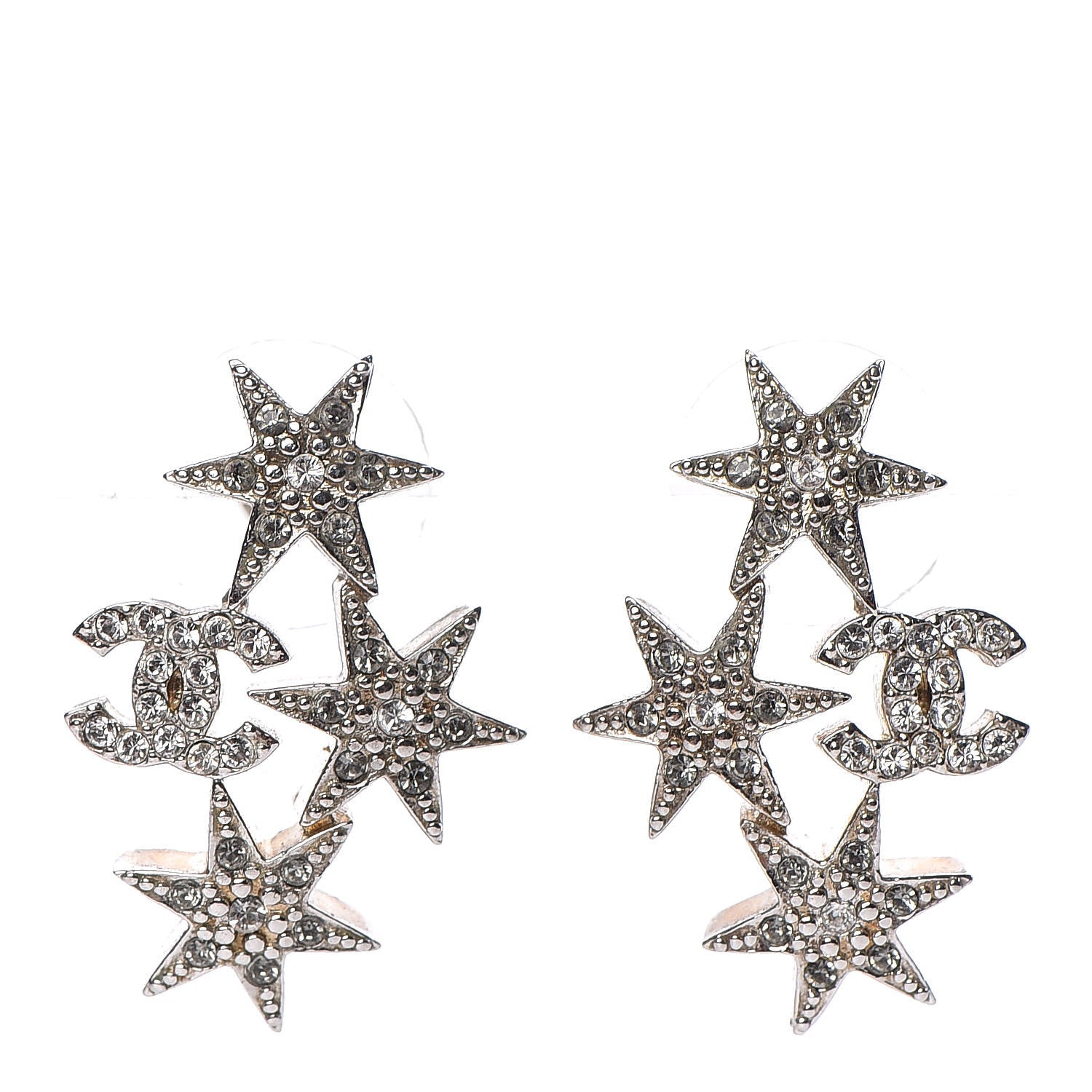 Chanel Crystal CC Star Earrings Silver 1 of 8