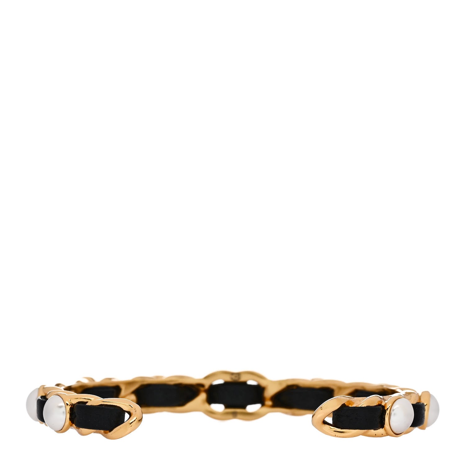 Chanel Lambskin Pearl CC Cuff Bracelet S Black Gold 3 of 5