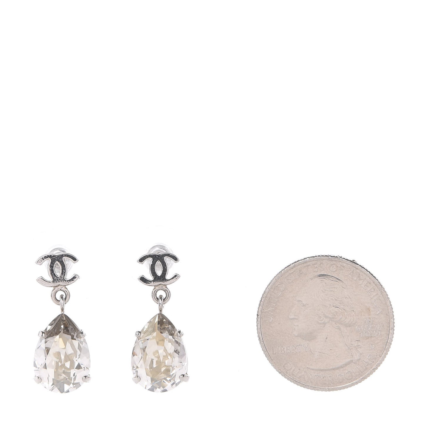 Crystal CC Tear Drop Earrings Silver