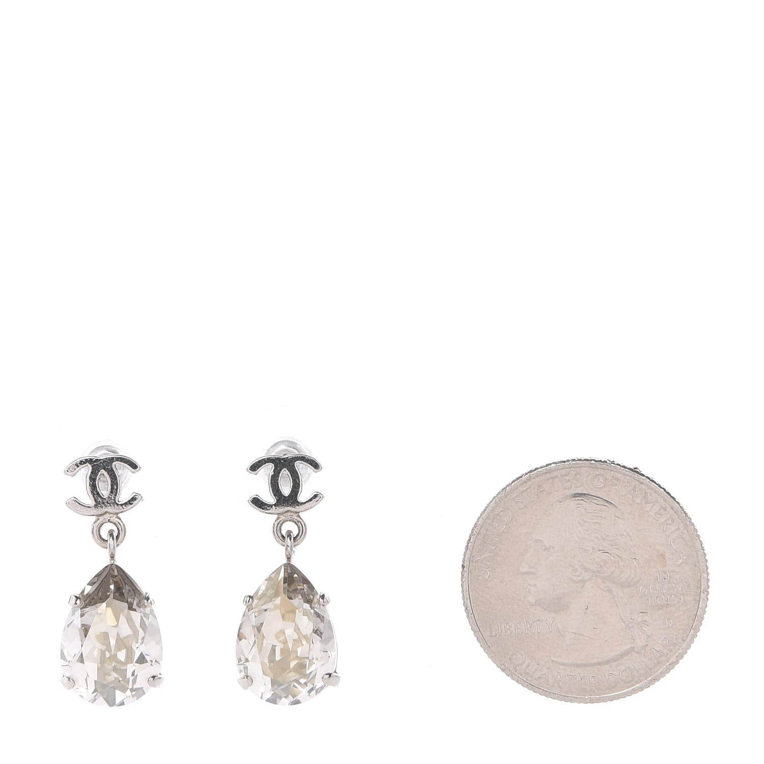 Chanel Crystal CC Tear Drop Earrings Silver 2 of 5