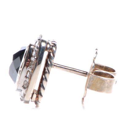David Yurman Sterling Silver Diamond Hematite 7mm Petite Albion Earrings 3 of 5