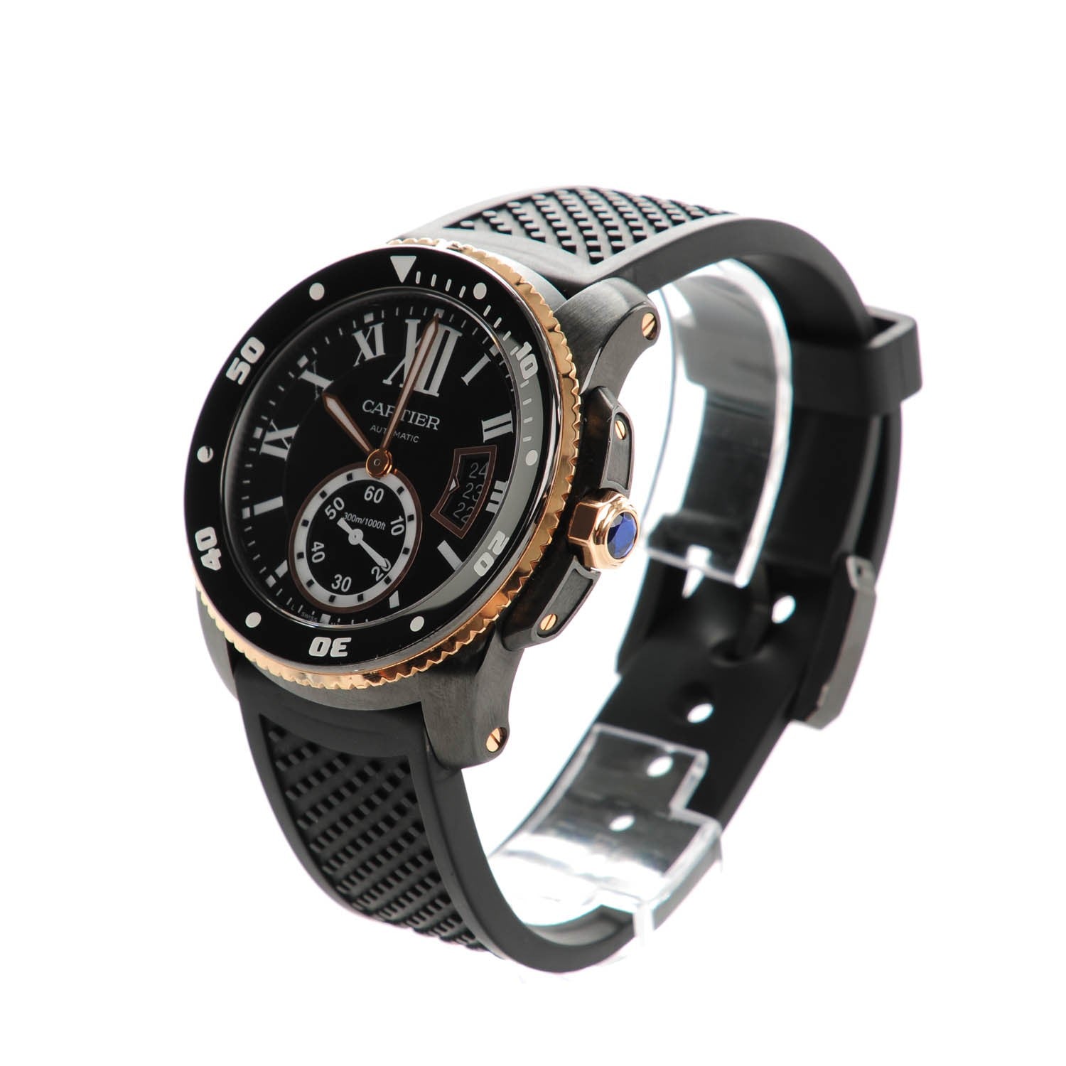 Cartier ADLC Stainless Steel 18K Pink Gold Rubber 42mm Calibre de Cartier Diver Automatic Watch Black 3 of 8