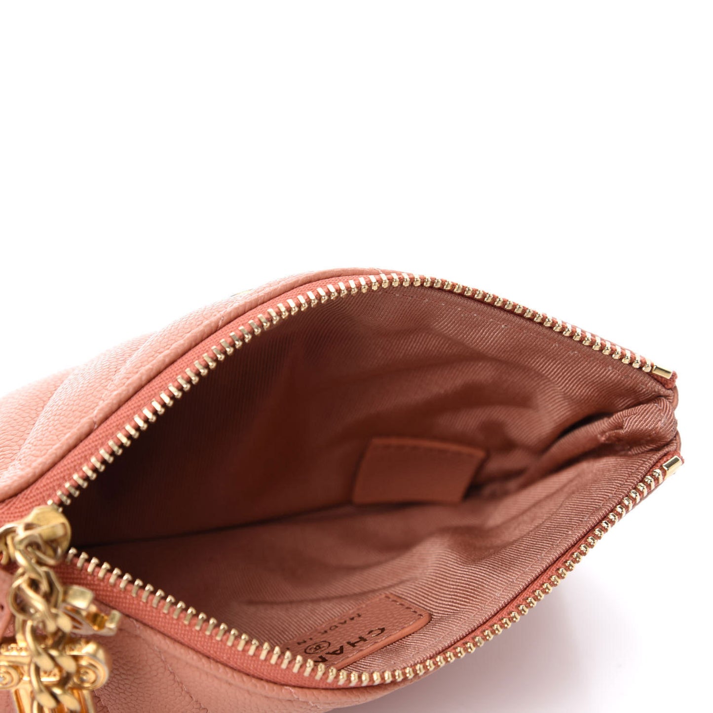 Caviar Chevron Quilted Small Ancient Greek Charms Cosmetic Case Dark Beige