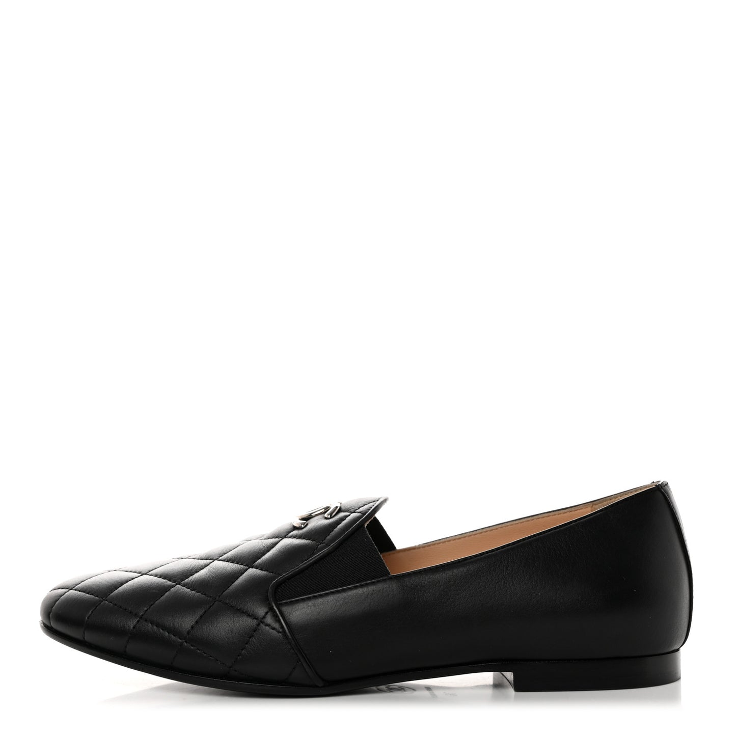 Calfskin Quilted CC Moccasin Loafers 36 Black