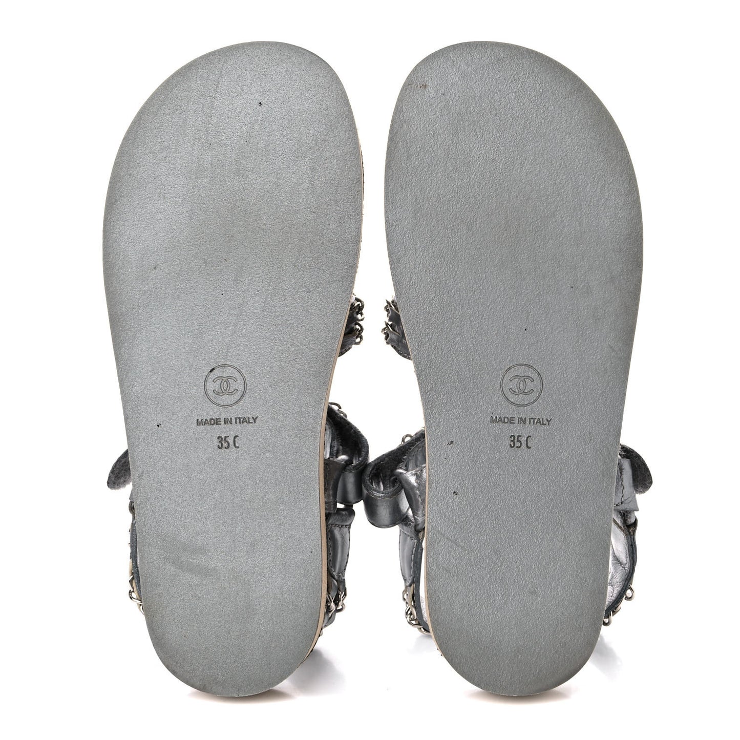 Metallic Lambskin Chain Flat Sandals 35 Silver